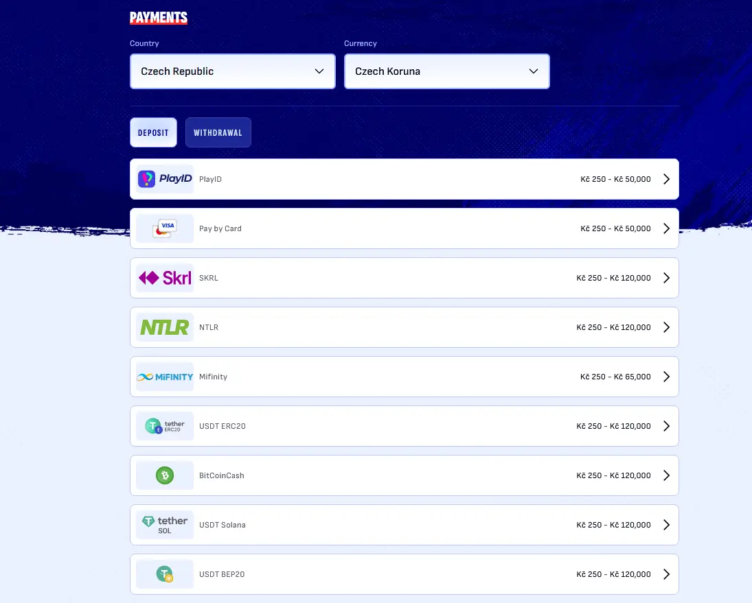 Vkladové metody pro aktivaci bonusu v Bankonbet Casino