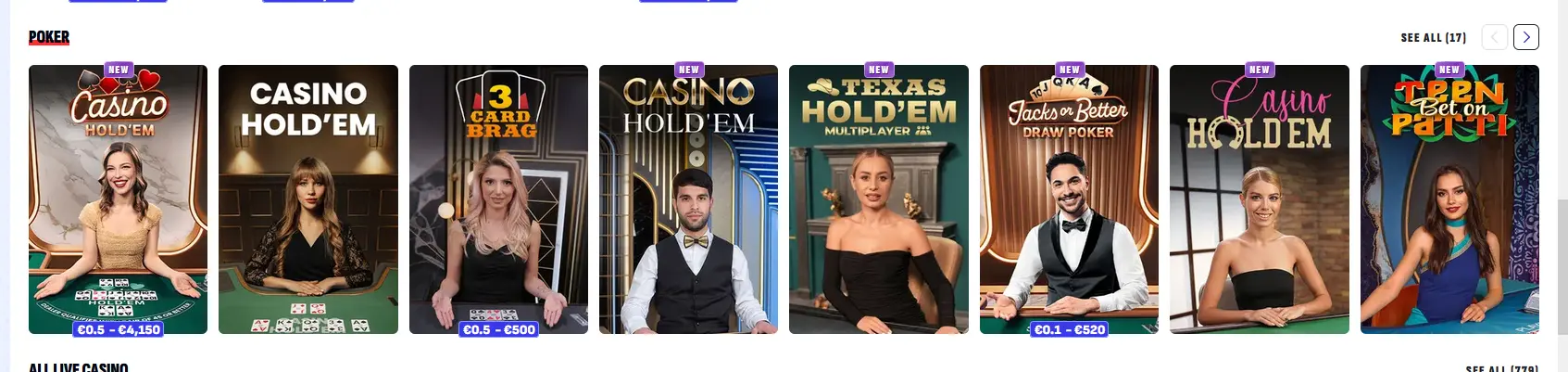 Živé pokerové stoly Casino Hold'em v Bankonbet Casino