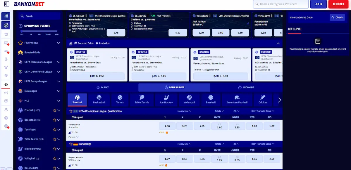 Sportovní sázky dostupné v mobilní verzi Bankonbet Casino